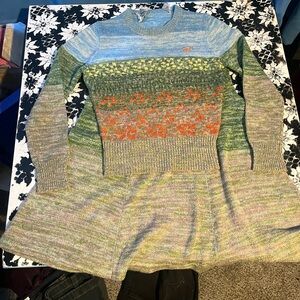 Multicolor Striped Women's Sweater 1960’s - 1970’s flower meadow sweater/skirt